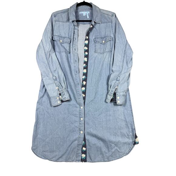 Draper James Embroidered Chambray Shirt Dress | Size 12 - Picture 2 of 6